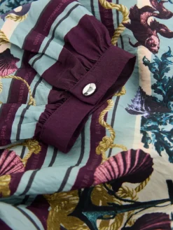 Next Keyhole Detail Relaxed Long Sleeve Blouse Marine Border Print Sale