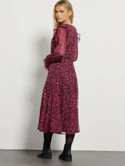 M&Co Black Petite Floral Chiffon Long Sleeve Boho Dress Discount