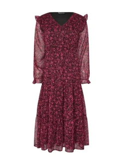 M&Co Black Petite Floral Chiffon Long Sleeve Boho Dress Discount