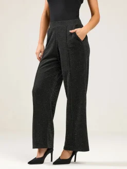 M&Co Black Petite Metallic Wide Leg Trousers Clearance