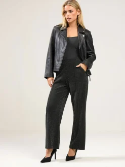 M&Co Black Petite Metallic Wide Leg Trousers Clearance