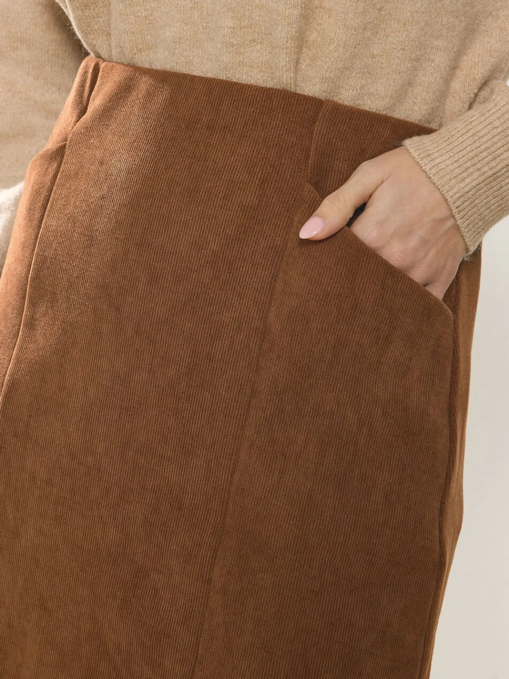M&Co Pocket Cord Skirt Brown Clearance