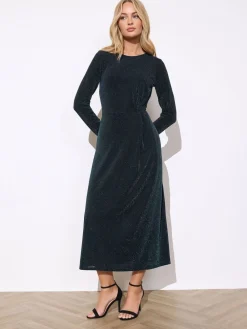 M&Co Green Metallic Twist Front Midi Dress Hot