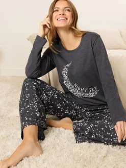 M&Co Grey Night Sky Long Sleeve Wide Leg Pyjamas Set New