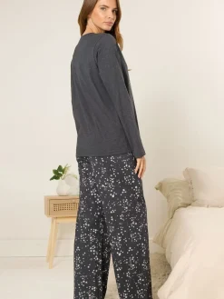 M&Co Grey Night Sky Long Sleeve Wide Leg Pyjamas Set New