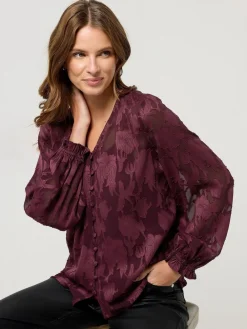 M&Co Purple Jacquard V-Neck Blouse Online