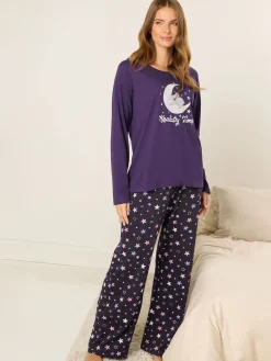 M&Co Purple Koalaty Time Long Sleeve Wide Leg PJ Set Online