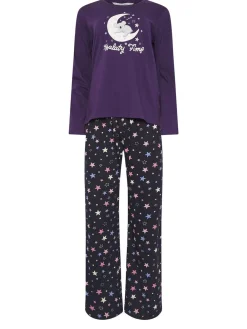 M&Co Purple Koalaty Time Long Sleeve Wide Leg PJ Set Online