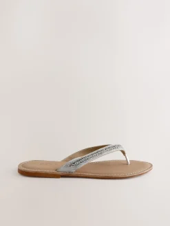 Next Metallic Standard/Wide Fit Beaded Toe Thong Sandals