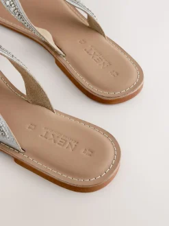 Next Metallic Standard/Wide Fit Beaded Toe Thong Sandals