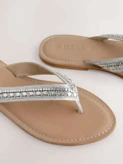 Next Metallic Standard/Wide Fit Beaded Toe Thong Sandals
