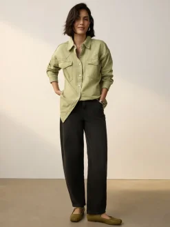 Next Mid Blue and Khaki Green Oversized Denim Shirts 2 Pack Hot