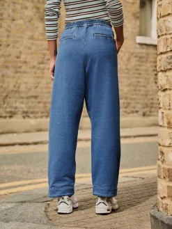 Next Barrel Leg Denim Jersey Trousers Mid Blue Best
