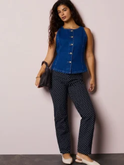 Next Mid Blue Denim Heart Button Through Waistcoat Hot