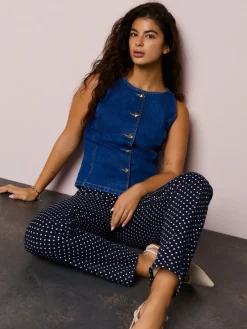 Next Mid Blue Denim Heart Button Through Waistcoat Hot