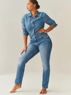 Next Mid Blue Denim Hourglass Mid Rise Stretch Slim Jeans Sale