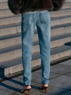 Next Mom Comfort Stretch Column Jeans Mid Blue Denim Discount