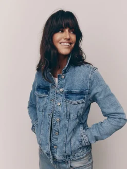 Next Fitted Denim Jacket Mid Blue Clearance