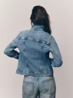 Next Fitted Denim Jacket Mid Blue Clearance