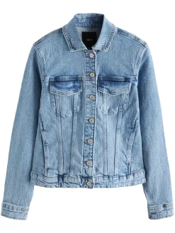 Next Fitted Denim Jacket Mid Blue Clearance