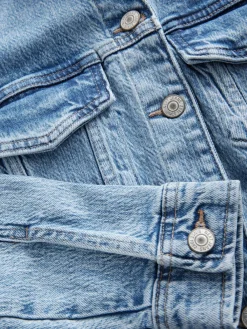 Next Fitted Denim Jacket Mid Blue Clearance