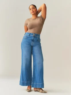 Next High Rise Stretch Wide Leg Hourglass Jeans Mid Blue Hot