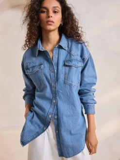 Next Mid Blue Oversize Denim Shirt