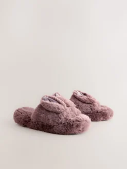 Next Mink Brown Bunny Faux Fur Slider Slippers