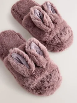 Next Mink Brown Bunny Faux Fur Slider Slippers