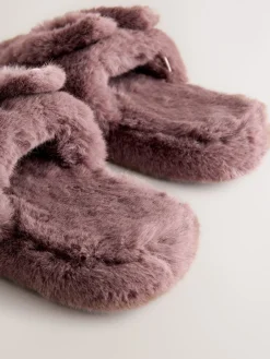 Next Mink Brown Bunny Faux Fur Slider Slippers