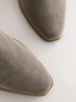 Next Extra Wide Fit Cowboy Block Heel Ankle Boots Mink Brown Clearance