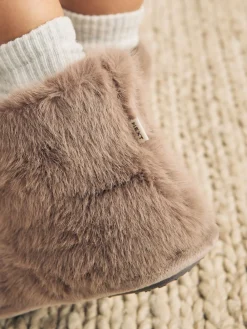 Next Faux Fur Boot Slippers Mink Brown Hot