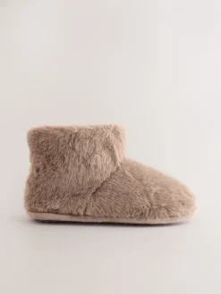 Next Faux Fur Boot Slippers Mink Brown Hot
