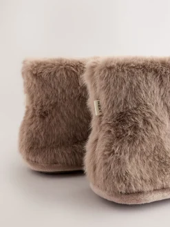 Next Faux Fur Boot Slippers Mink Brown Hot