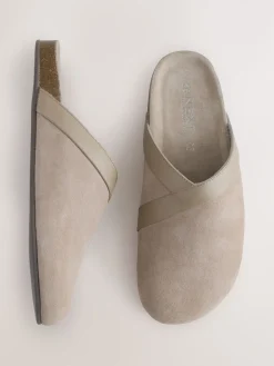 Next Forever Comfort Leather Clean Footbed Clogs Mink Brown New