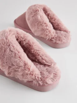 Next Mink Pink Faux Fur Lined Suede Mule Slippers Discount