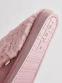 Next Mink Pink Faux Fur Lined Suede Mule Slippers Discount