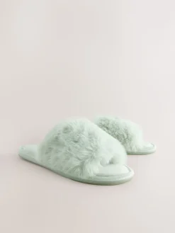 Next Mint Green Faux Fur Lined Slider Slippers Best