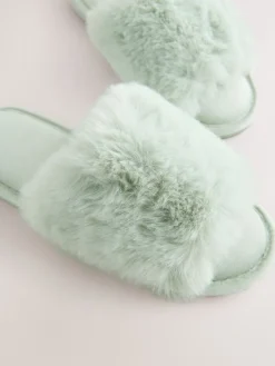Next Mint Green Faux Fur Lined Slider Slippers Best
