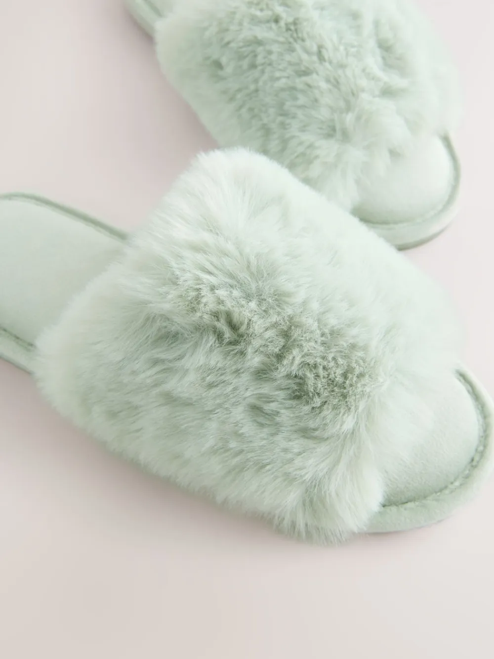 Next Mint Green Faux Fur Lined Slider Slippers Best