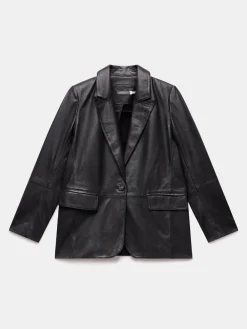 Mint Velvet Black Leather Single Breasted Blazer Sale