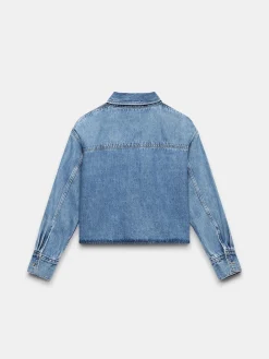 Mint Velvet Blue 100% Cotton Cropped Denim Shirt Clearance