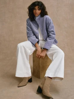 Mint Velvet Blue Cotton Blend Corduroy Quilted Jacket Hot