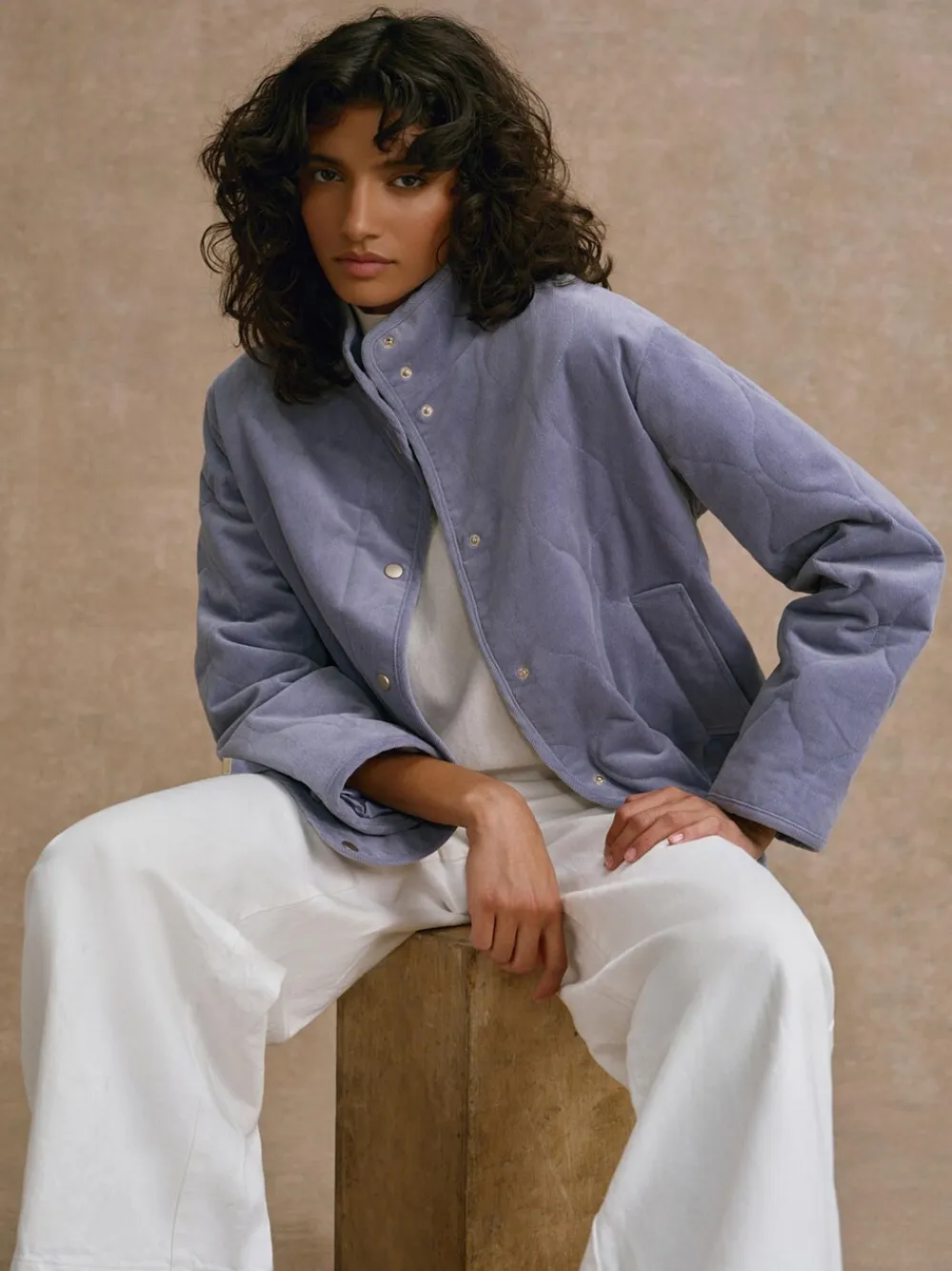 Mint Velvet Blue Cotton Blend Corduroy Quilted Jacket Hot