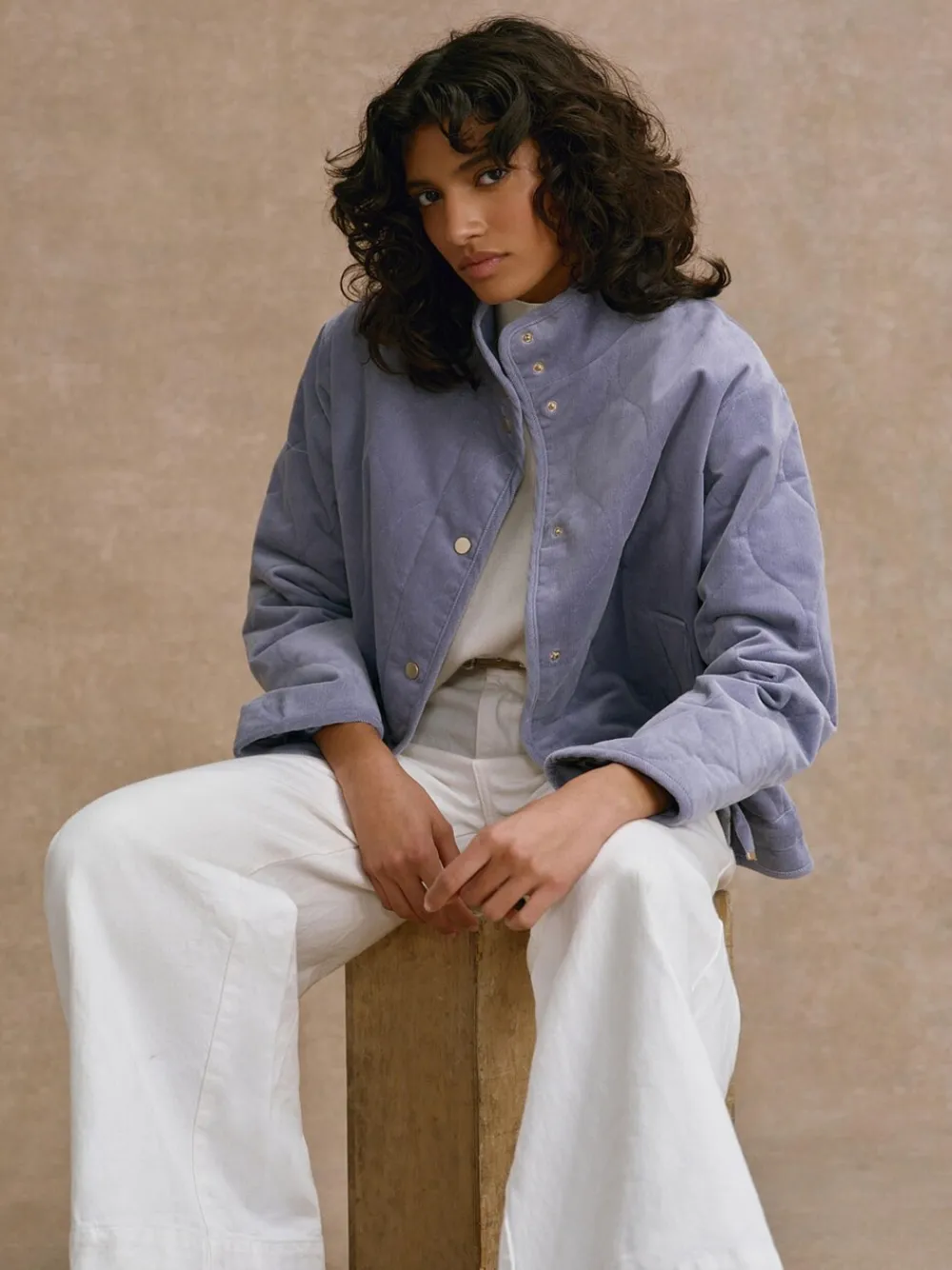 Mint Velvet Blue Cotton Blend Corduroy Quilted Jacket Hot