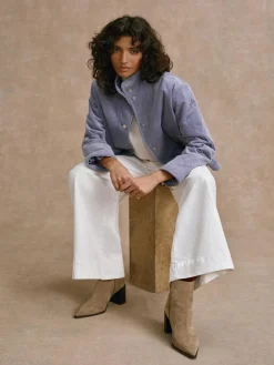 Mint Velvet Blue Cotton Blend Corduroy Quilted Jacket Hot