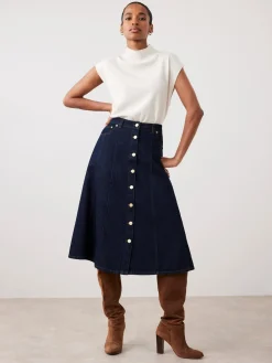 Mint Velvet Blue Denim Midi Skirt Hot