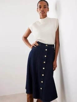 Mint Velvet Blue Denim Midi Skirt Hot