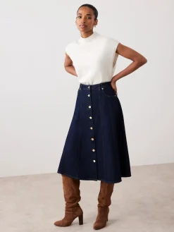 Mint Velvet Blue Denim Midi Skirt Hot