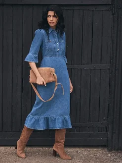 Mint Velvet Blue Indigo Denim Midi Shirt Dress Best